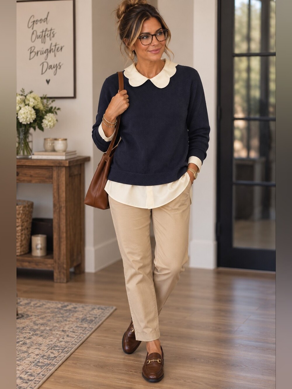 Ted Baker Bronwen Layered Look Navy Sweater with White Scallop Collar/Hem Size 3 - Picture 11 of 13